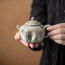 手绘金竹茶壶家用纯手工简约泡茶器陶瓷一人饮专用功夫茶具礼盒装