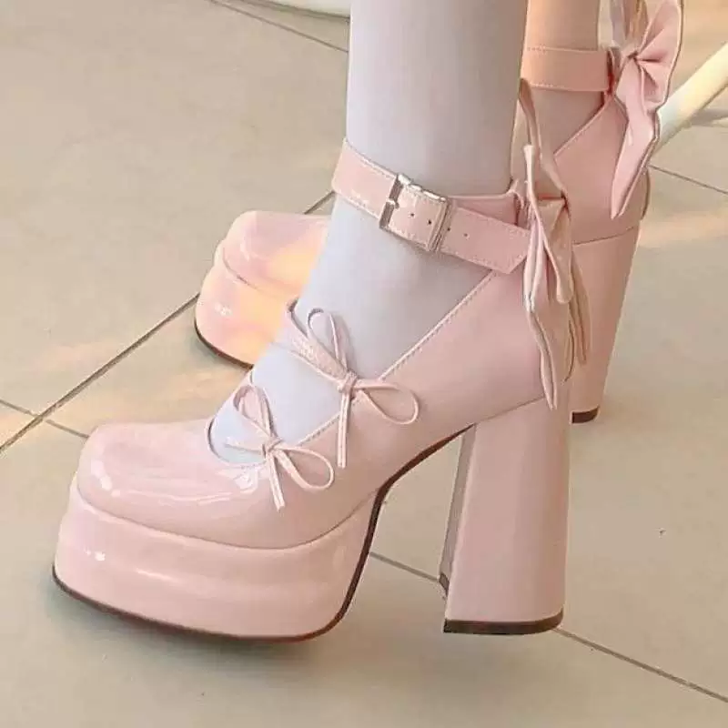 Youfei Pure 2025 оригинальные туфли на среднем каблуке с бантом, непромокаемые туфли на платформе в стиле Лолиты, милые мягкие туфли для девочек в японском стиле