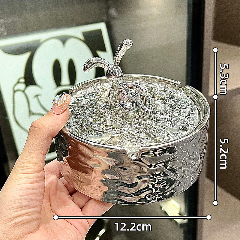陶瓷烟灰缸带盖防飞灰家用客厅轻奢高颜值创意烟缸高级感奶油|undefined
