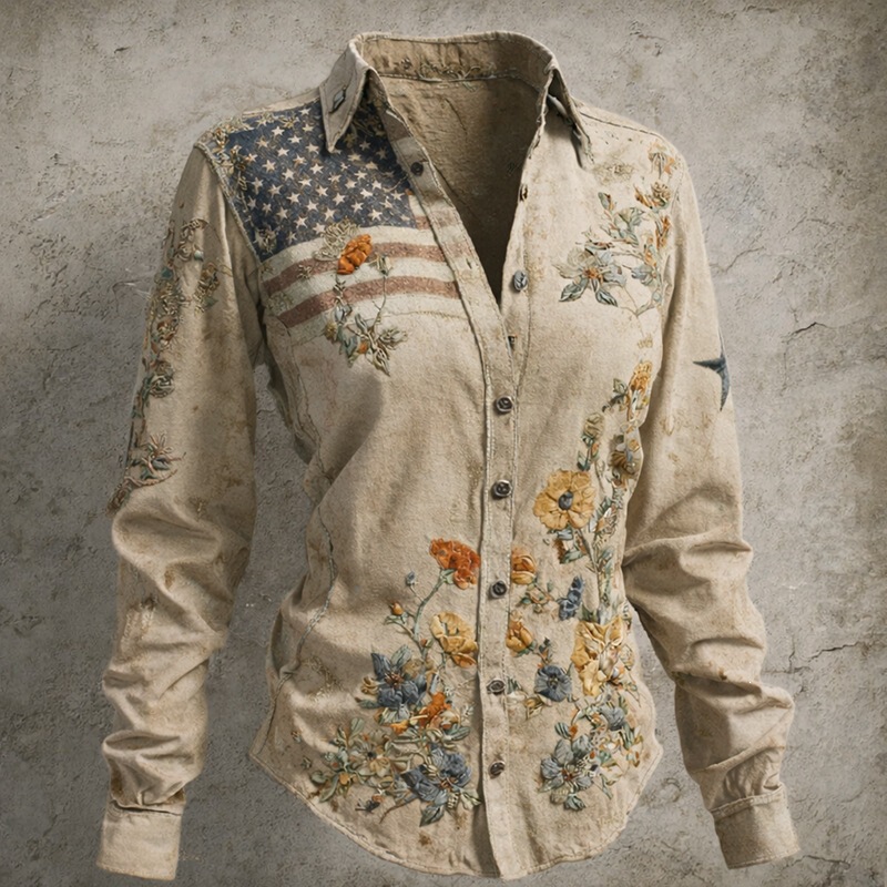 2026 European and American Independent Brand Spring Women's Western Print 3D Digital Print Vintage Casual Long Sleeve Shirt 2026 European and American Independent Brand Spring Women's Western Print 3D Digital Print Vintage Casual Long Sleeve Shirt