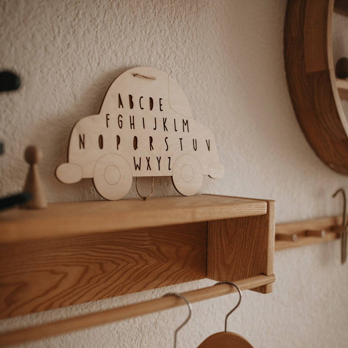 Ins estilo nórdico de madera de frutas automóviles 26 letras inglesas decoración de lámina de madera para niños decoración de pared colgante