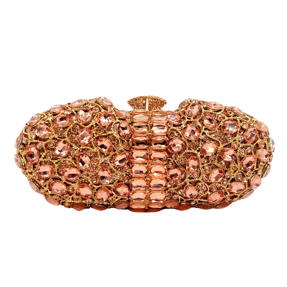 Túi clutch nữ đính đá dạ hội cầm tay phong cách Âu Mỹ — vàng, Bạc AB, màu sâm panh, đỏ