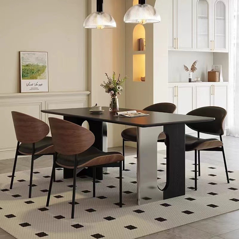 Mesa de comedor de madera maciza estilo francés medieval diseñador de red de casa pequeña tabla de acero inoxidable rectangular mesa y silla de comedor
