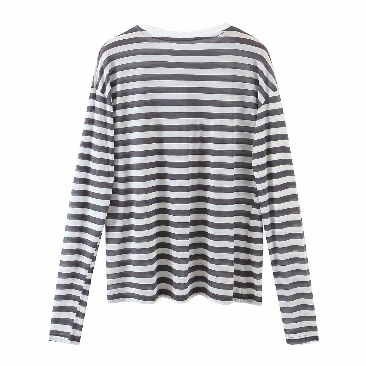 Tencel stripe long-sleeved loose sunscreen T-shirt  NSAM52774