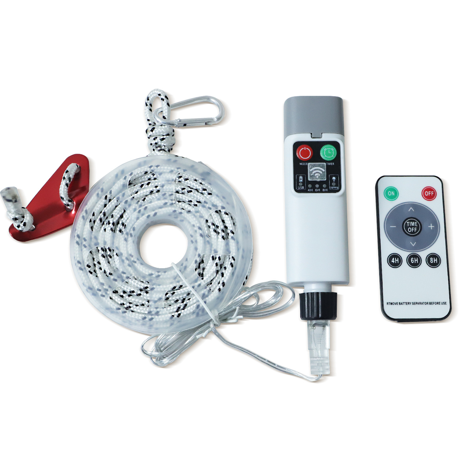 Lámpara de cuerda de viento para acampar, luz, cuerda a prueba de viento, modelo de control remoto, recargable, advertencia nocturna, cuerda a prueba de golpes, cuerda de carpa, cuerda de campamento