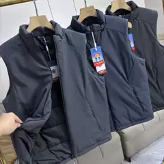 Men's Tech-Fabric Outdoor Puffer Vest with Stand Collar, Heavy-Duty Winter Warmth, 5-Protection Shell Layer