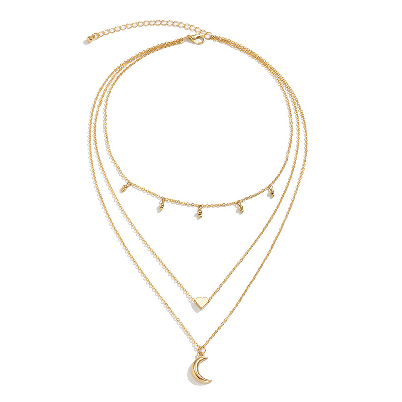 Banquet, Family Gathering, Tea Party Occasion Elegant Lady Streetwear Moon Heart Shape Alloy Wholesale Three Layer Necklace