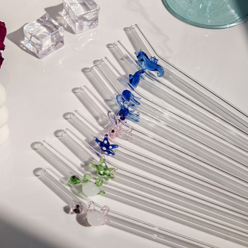 海洋款玻璃吸管抗高温非一次性果汁饮料防粘口红高颜值透明吸管