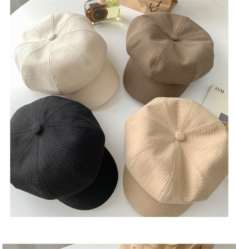 Neuer achteckiger Hut für Herbst und Winter für Kinder, achteckiger Hut mit britischem Waffelgitter für Frauen, Gürtelschnalle aus Metall, modischer und vielseitiger Maler_voghion.com