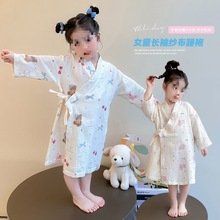 浴巾夏天宝宝卡通浴袍儿童七分睡衣开衫公主女童家居服睡袍睡裙