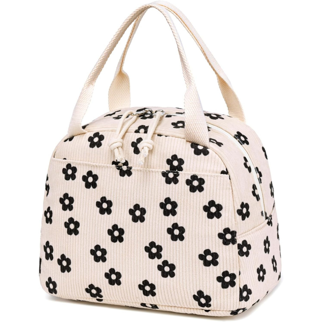 Nuevo producto transfronterizo Bolsa bento portátil con estampado de pana Bolsa de almuerzo fresca de gran capacidad adecuada para acampar al aire libre