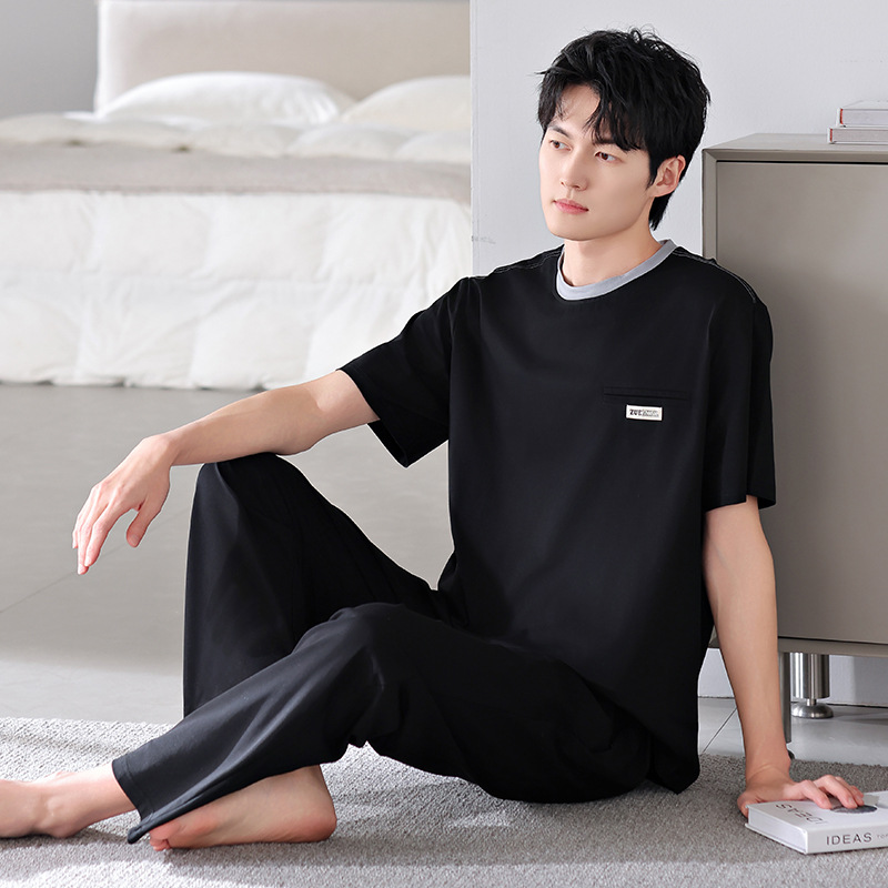 パジャマ男の夏の薄い綿の半袖のズボンの薄いタイプの夏は家の服の大きいサイズの230斤のスーツを着ることができます。