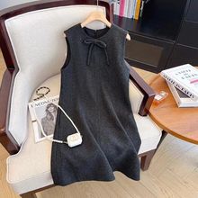 9357背心裙女秋冬韩系气质蝴蝶结早春简约复古洋气显瘦无袖连衣裙
