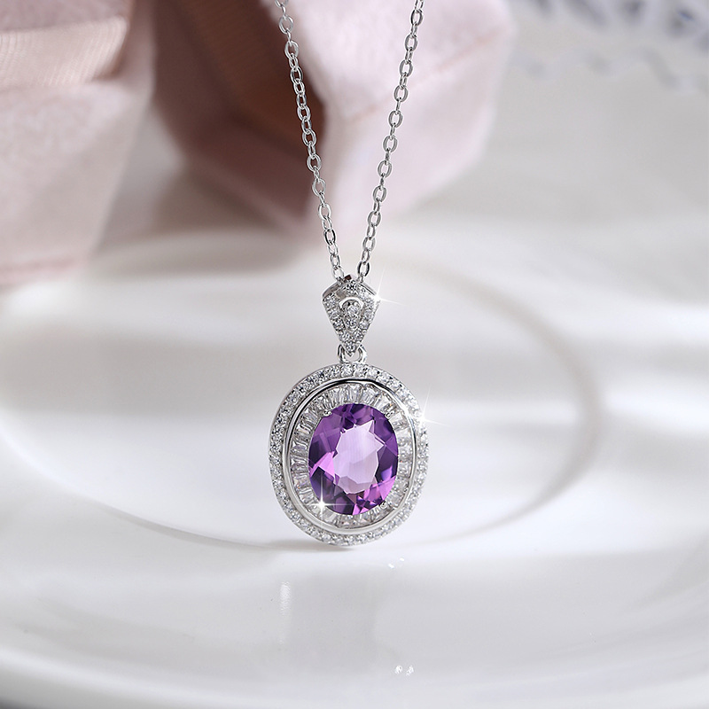 Nuevo collar ovalado de plata esterlina, collar colgante de piedra de cristal natural, nicho femenino, cadena de clavícula de todo fósforo de lujo ligero de alta gama