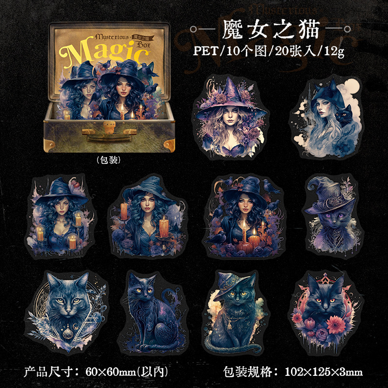 Bolsa de etiqueta de PET de estilo gótico transfronterizo Mojing misteriosa caja mágica serie retro Diario material 20 piezas en 6 tipos