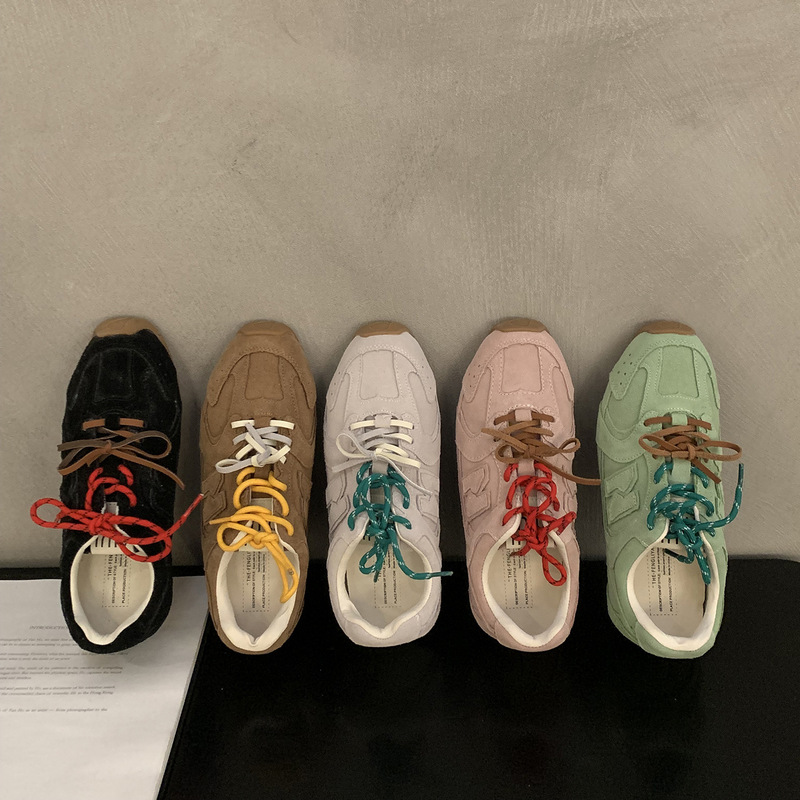 Genuine Leather Training Shoes Women's 2025 Spring New Retro Flat All-match Color Matching Casual Sports Forrest Gump Shoes Torre Shoes