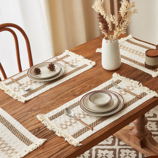 Cross-border new cotton thread table flag retro solid color woven tassel linen American coffee table TV cabinet table mat wholesale