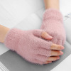 Velvet demi-season gloves, keep warm set for elementary school students for beloved, increased thickness, fingerless