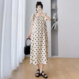 现货孕妇裙2025夏季新款波点棉麻孕妇连衣裙带腰带