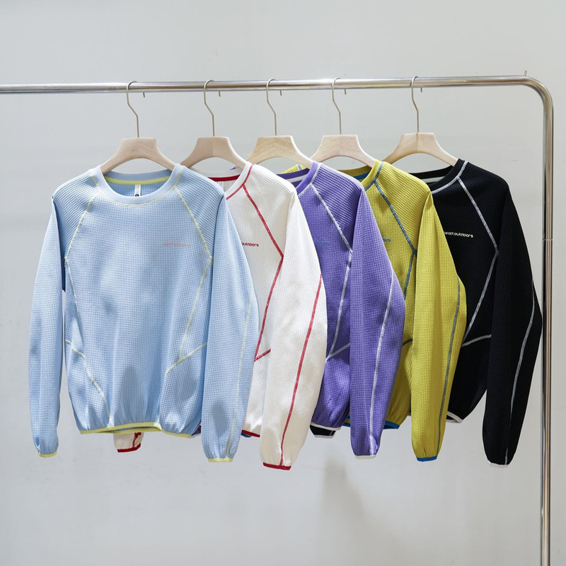 HSS Outdoor Mountain Style Trendy High Street Waffle Round Neck Loose Long Sleeve T-Shirt for Men and Women 26001 HSS Outdoor Mountain Style Trendy High Street Waffle Round Neck Loose Long Sleeve T-Shirt for Men and Women 26001