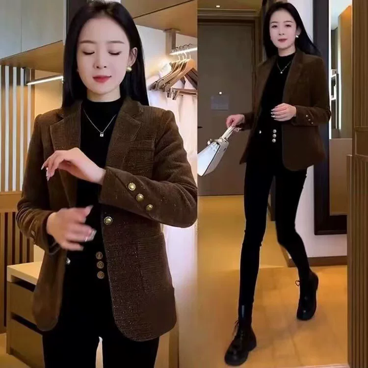 Spring red classic suit jacket, increased thickness, western style, Chanel style