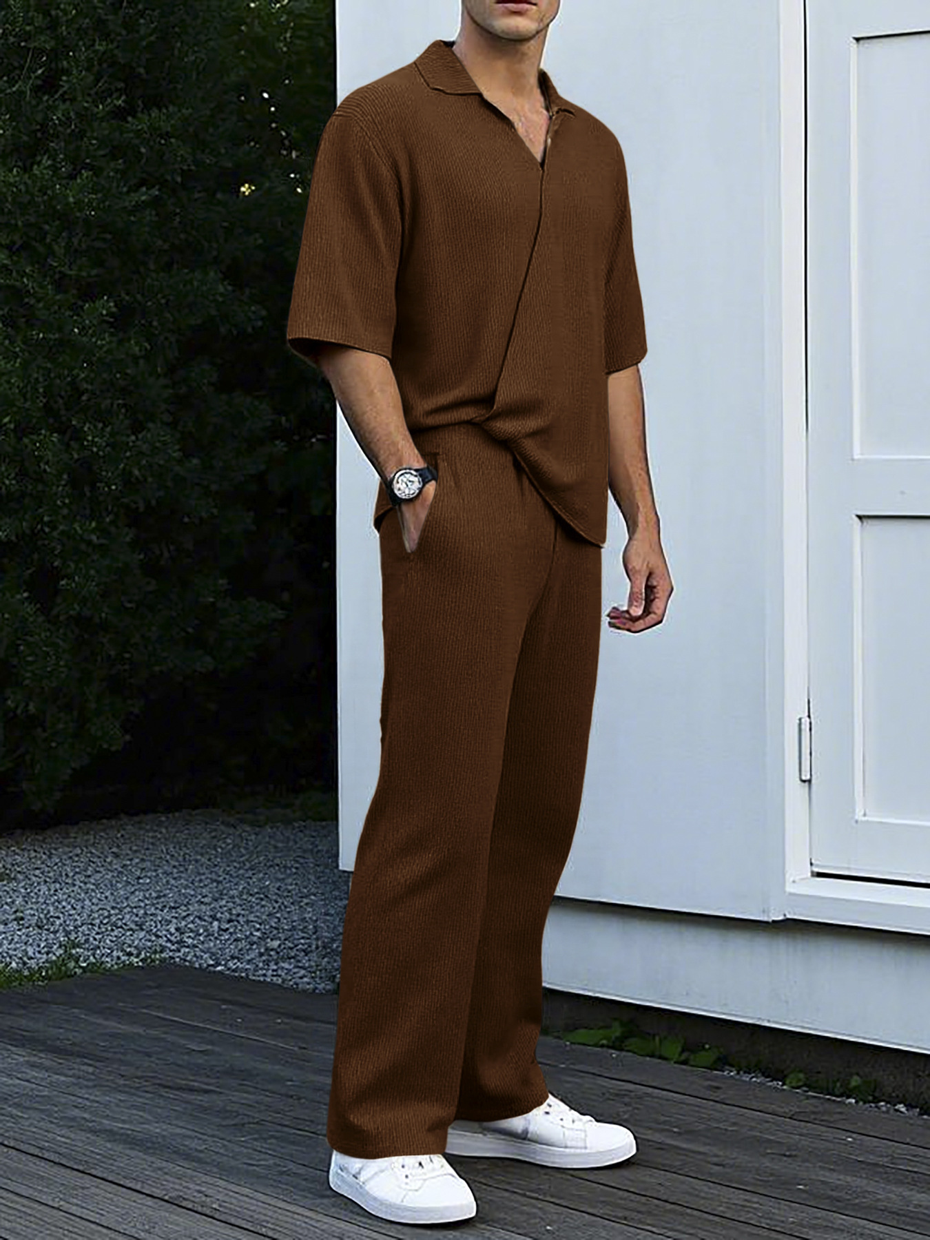 Casual Men's Two-piece Set Solid Colour Spring Summer Commuter_voghion.com