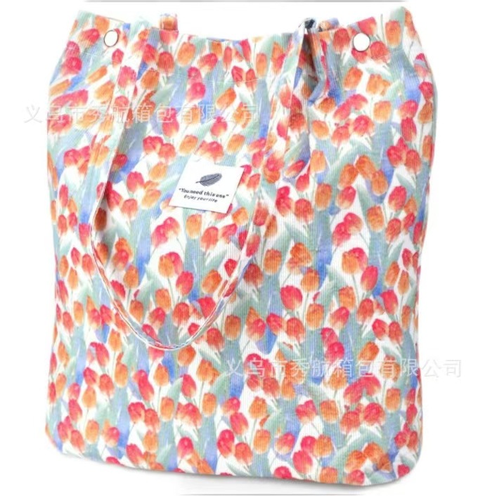 Bolsa de lona portátil de un solo hombro de pana retro de gran tamaño Bolsa de lona portátil de gran capacidad para niñas japonesas