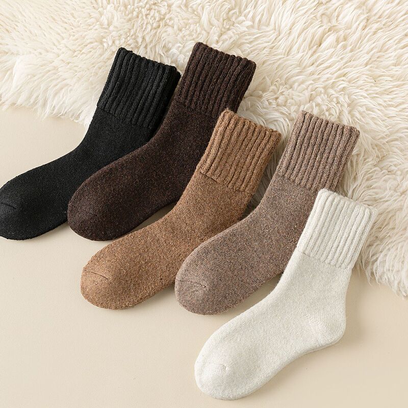 Wool socks women's mid-calf length socks winter thickened Maillard Terry fleece-lined plush snow socks warm cashmere socks