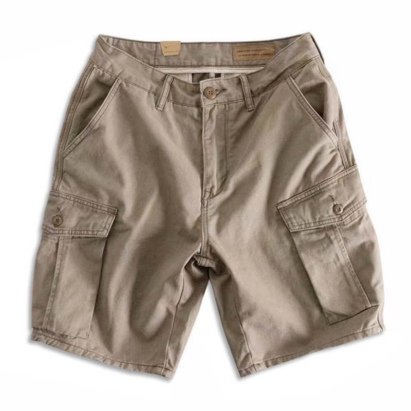 2025 American Work Shorts Men's Summer Khaki Mid-Length Pants Straight Casual Trendy Brand Multi-Pocket