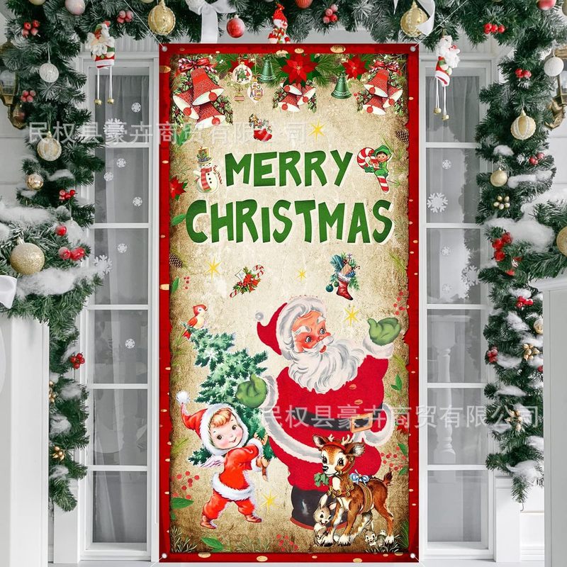 クリスマスドアカバー装飾サンタクロースクリスマス雪だるま背景布新年クリスマス屋外パーティー装飾ドア幅|undefined