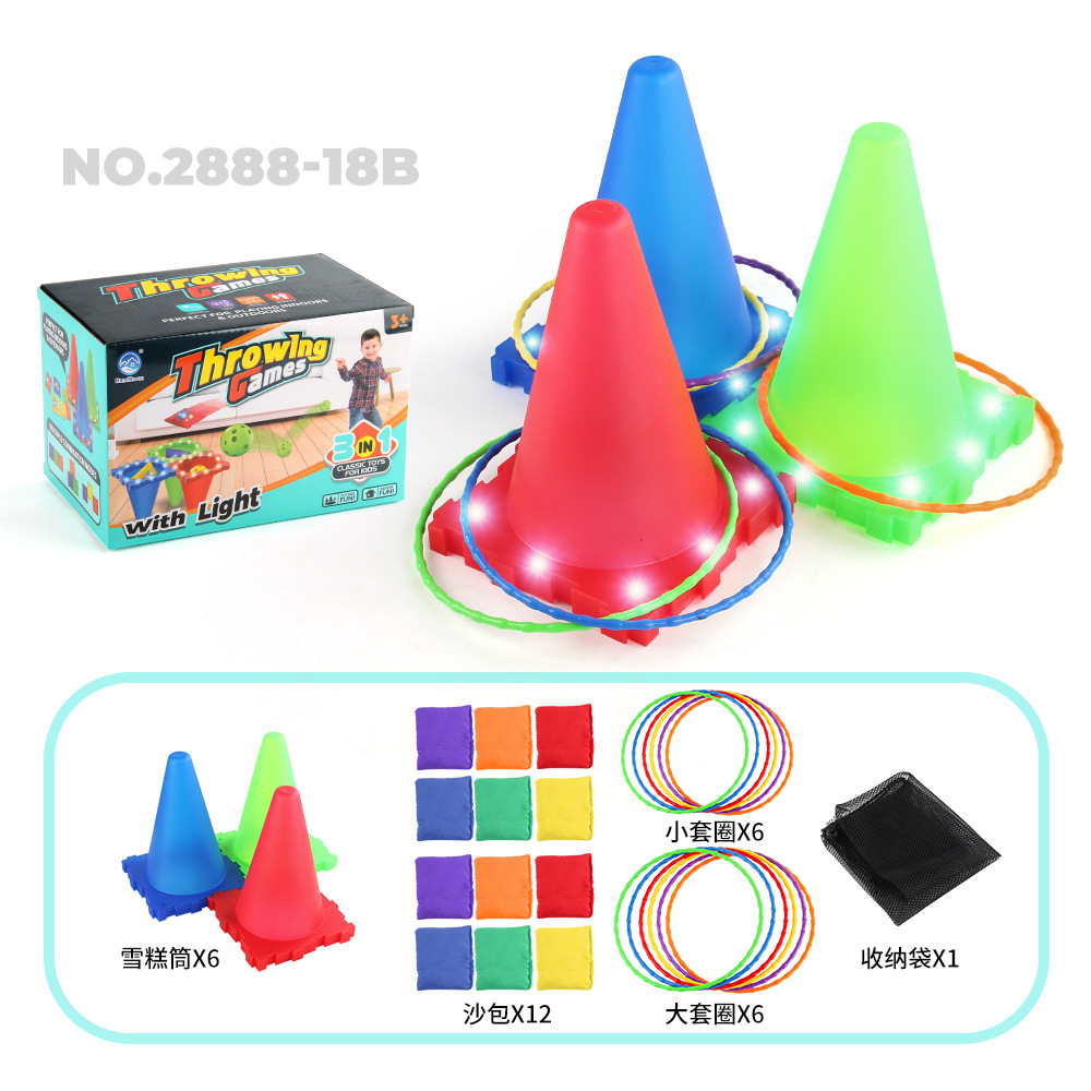 Juguete de lanzamiento casual para niños, anillo de anillo, anillo de tubo de helado luminoso de plástico, juego de sacos de arena de entrenamiento de integración sensorial al aire libre