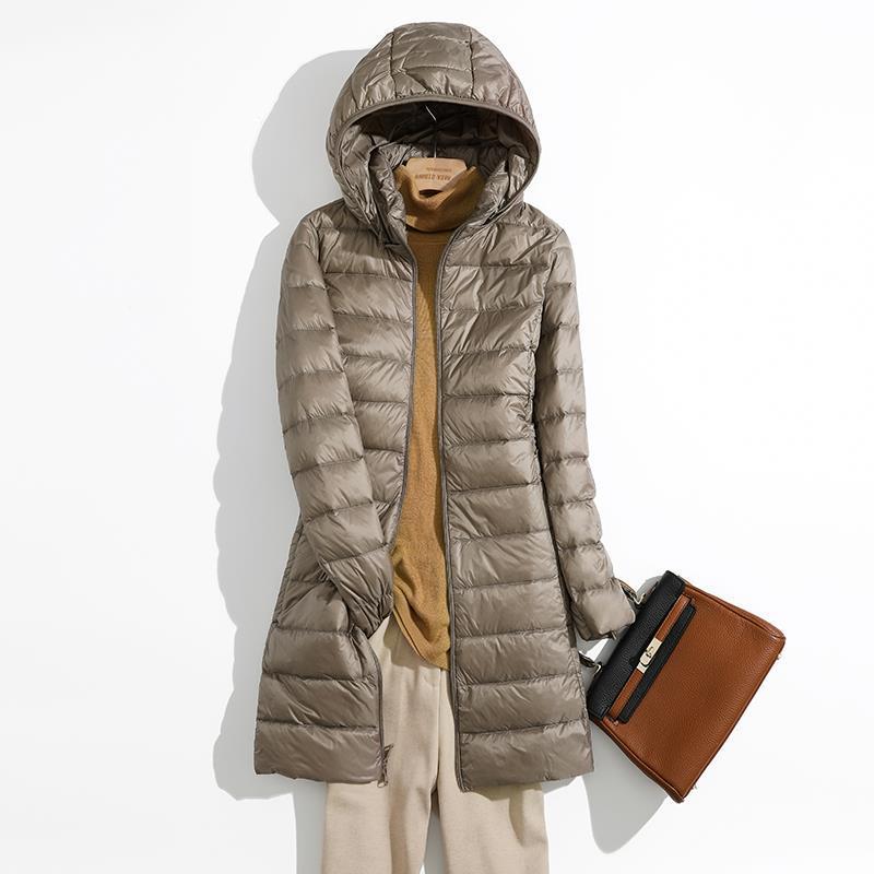 Cross-border Autumn and Winter New Light and Thin Down Jacket Women's Mid-length Slim-fit Slimming Removable Cap Light plus size Jacket Trendy