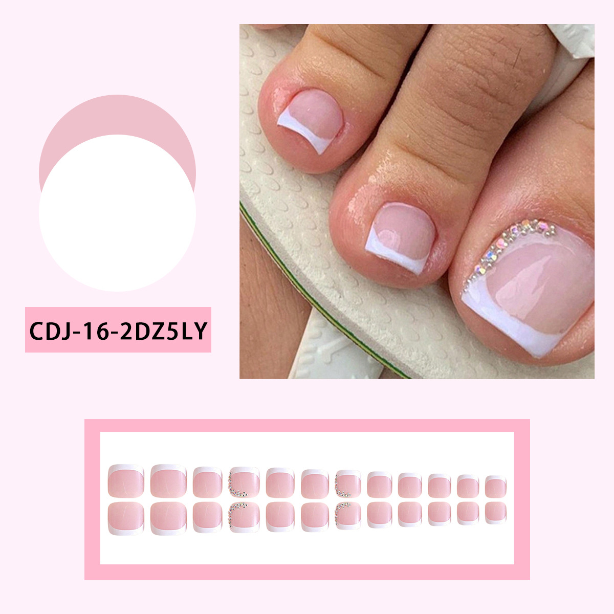 Uña de pie de alto nivel de sensación blanca francesa banda lateral perforación de pie corto Uña de pie Uña de pie de uso Uña falsa