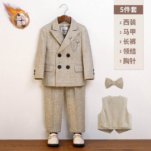 Fleece set, jacket, vest, trousers, bow tie, brooch, full set, 5 pieces
