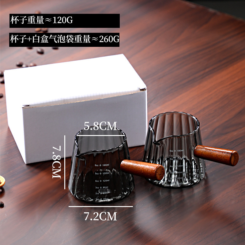 木製ハンドルダブルノズル 180 ミリリットルミルクカップコーヒーミルクカップイタリアガラスコーヒー計量カップ縦縞ミニミルクカップカップ|undefined
