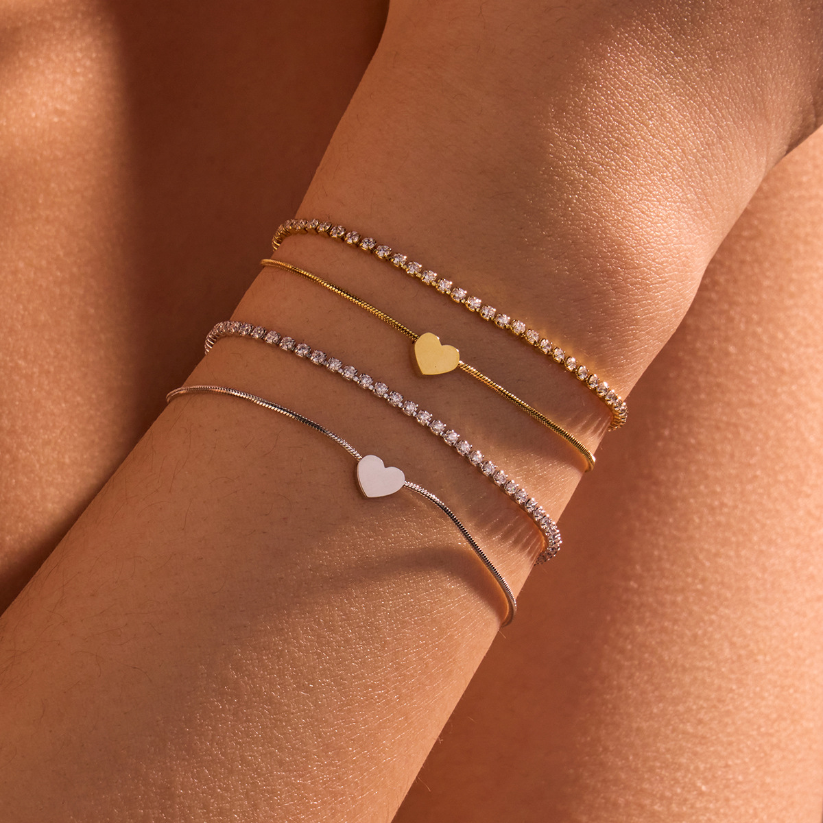 New Cross-Border Niche High-End Stainless Steel Bracelet Double-Layer Love Zircon Stacked Titanium Steel Jewelry for Men and Women