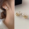 Brand cute retro small design earrings from pearl, double wear, trend of season