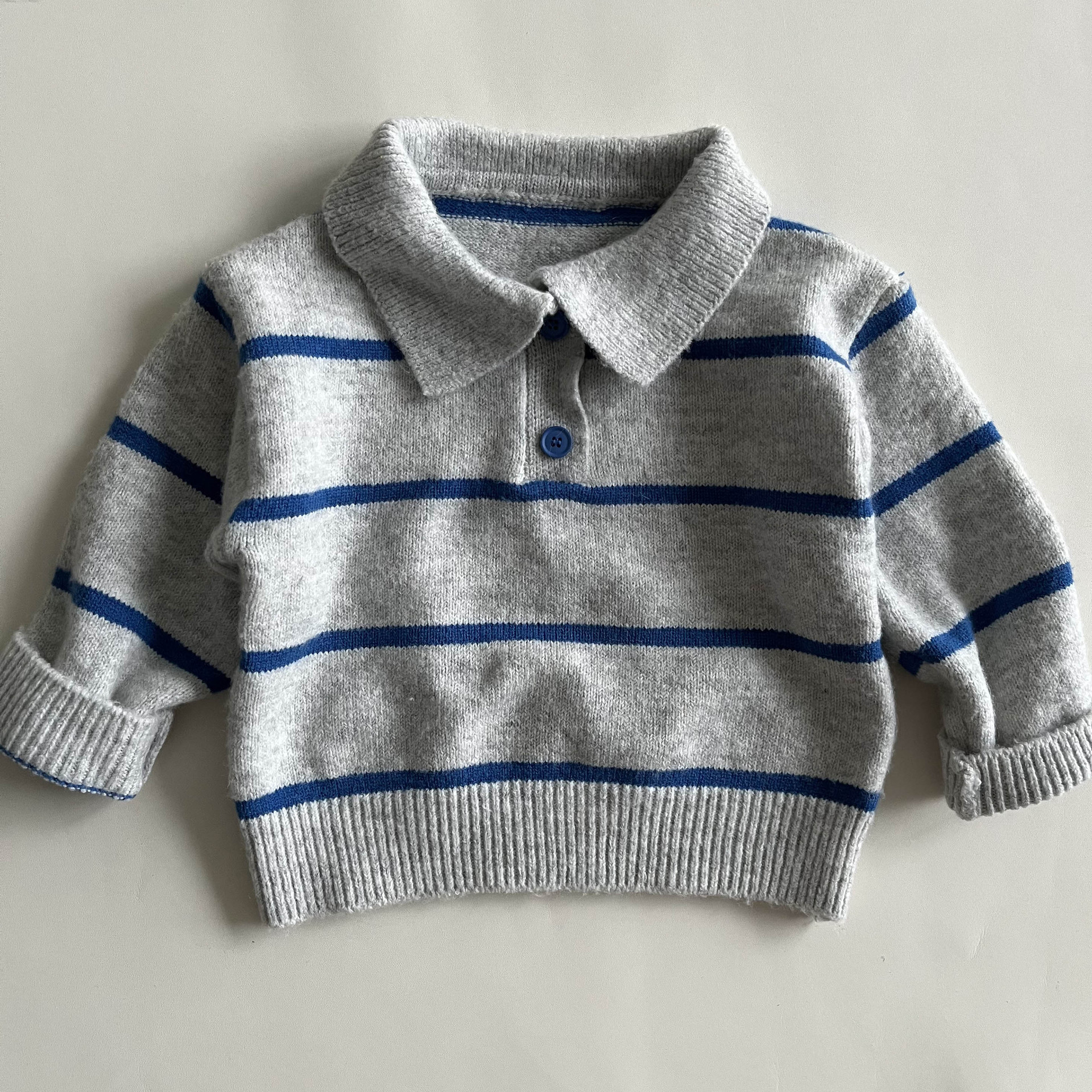 【Old Money Polo】Children's Autumn Sweater, Casual Style Knitwear, Boys' Korean Style Striped Polo Top