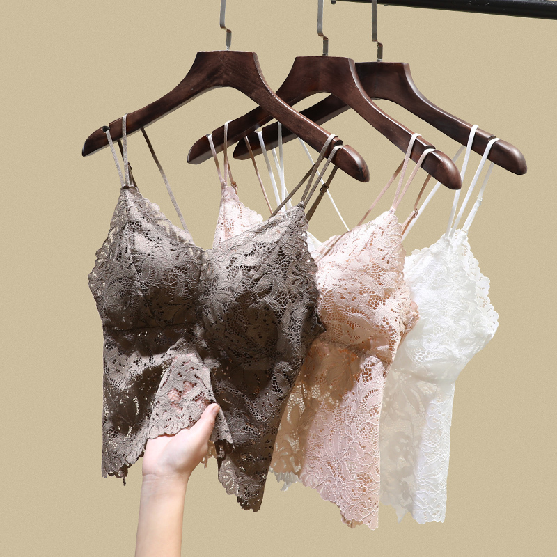 French-Style Swallowtail Lace Camisole for Women with Built-In Bra Pads, Beautiful Back, No Bra Needed, Sexy Outerwear Top for Women