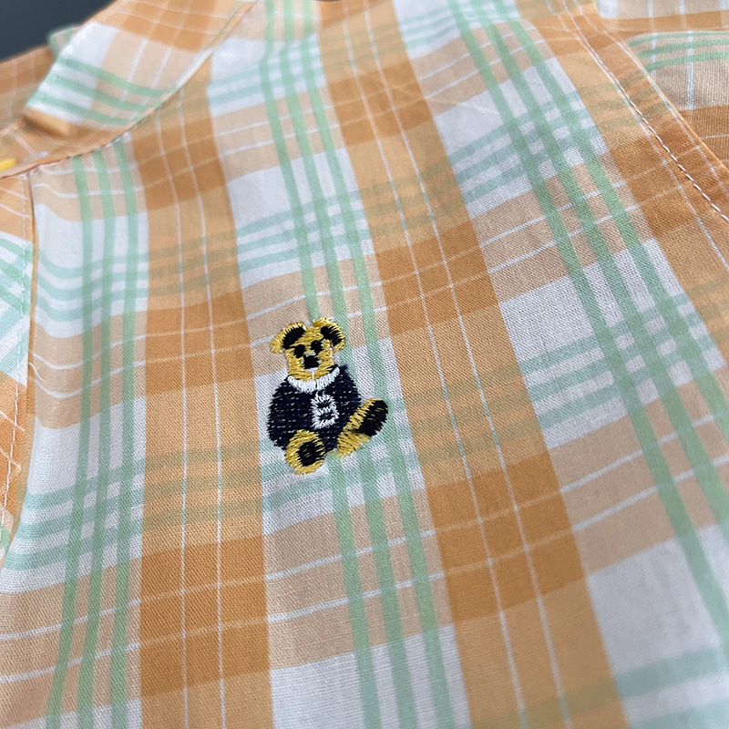 2025 primavera y otoño nueva ropa infantil para niños mangas largas camisa bordada de dibujos animados para niños delgada chaqueta transpirable a cuadros extranjeros