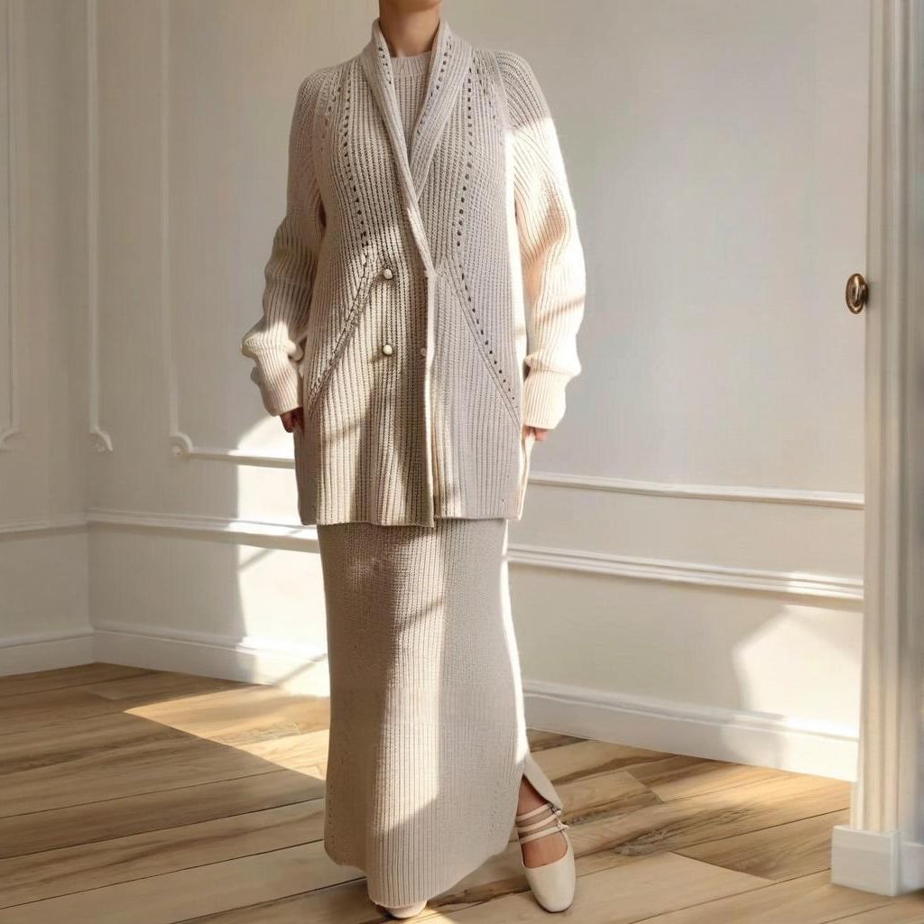 2024秋季新款欧美亚马逊跨境女装纯色时尚气质扣修身长裙两件套