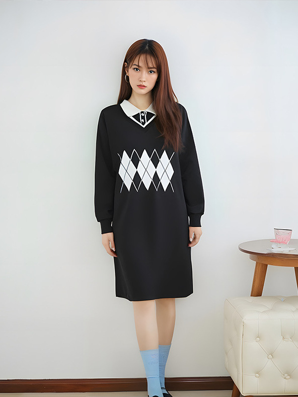 130-320 Extra Large Size Women's College Style Sweater Dress 2025 Autumn and Winter New Fat Girl Suit Collar Dress