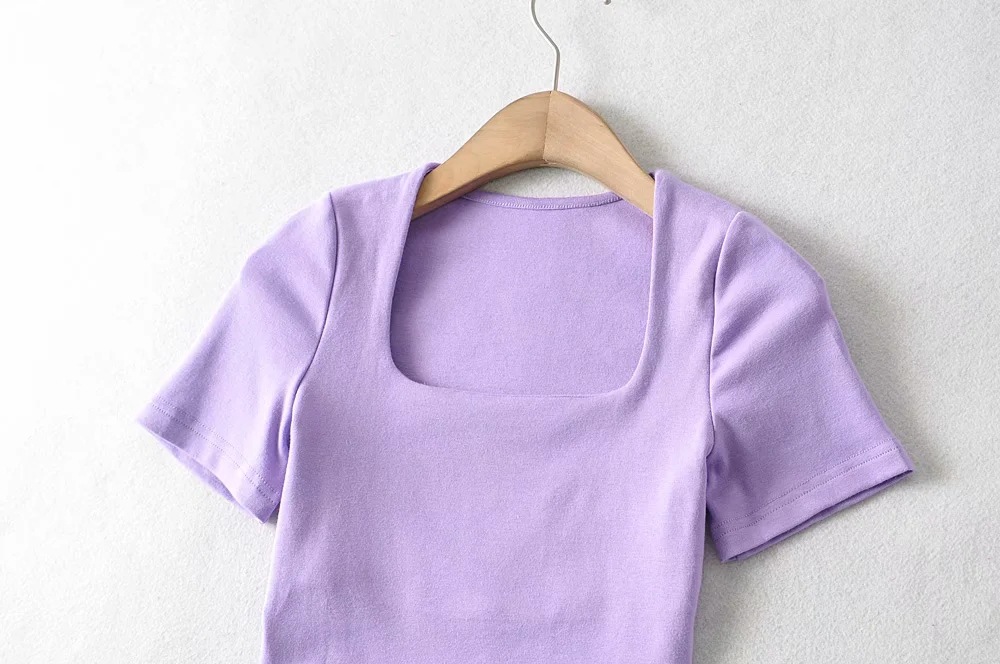 elastic square collar short sleeve T-shirt NSAC50846