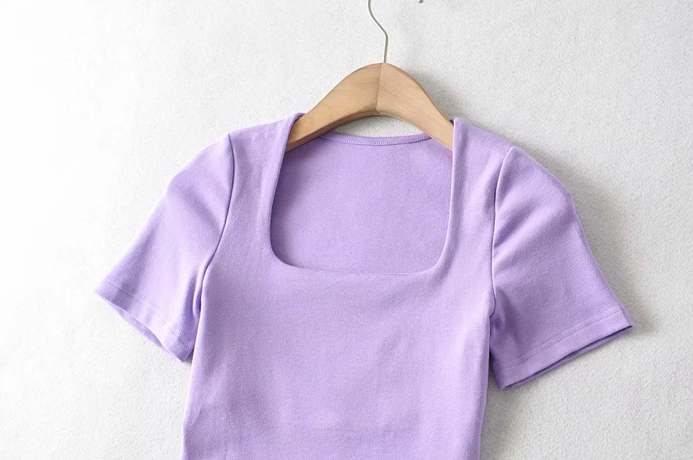 elastic square collar short sleeve T-shirt  NSAC50846