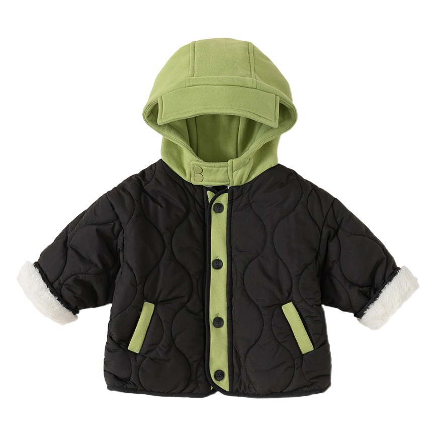 Chaqueta de algodón para niños Youbao, chaqueta de algodón con capucha y bloques de color, abrigo cálido de algodón para bebé, top informal grueso de invierno