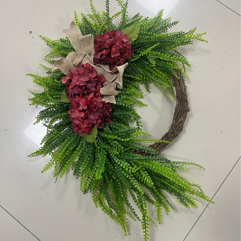 跨境田园风绣球花花环挂饰装饰品农舍家居蝴蝶结壁挂仿真花环门挂|undefined