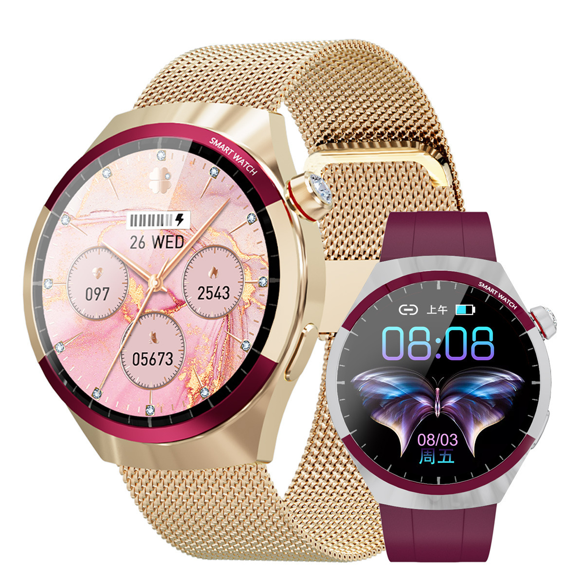 Foreign Trade Sk6Mini Smart Watch Round Screen Women's Multi-Functional High-Value Waterproof Three-Strap Huaqiangbei Watch