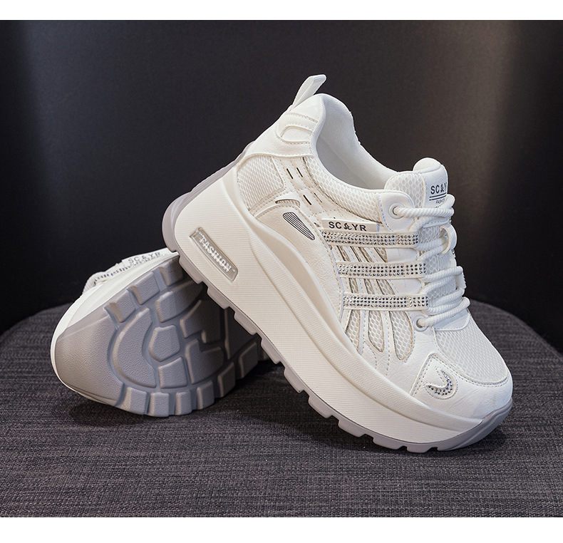 Giày sneaker nữ đế dày tăng chiều cao lưới thoáng khí mùa hè — Tím 5039, Trắng 5039, Vàng 5039 chi tiết 22