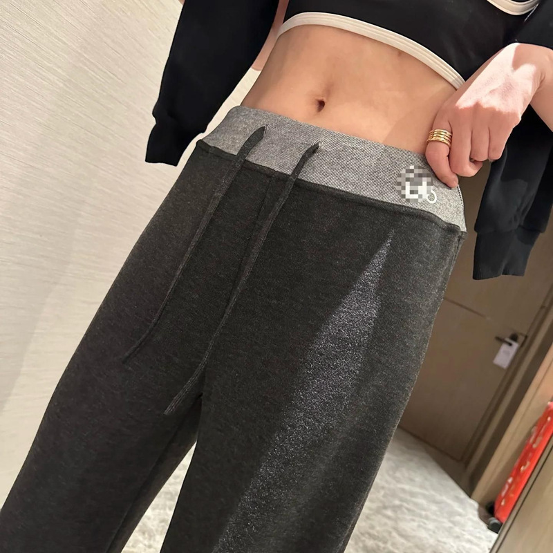 2025春の女性用超ドレープカラーブロックカジュアルパンツ、ゆったりとしたルーズで柔らかいワックスニットパンツ、ドレープワイドレッグパンツ|undefined