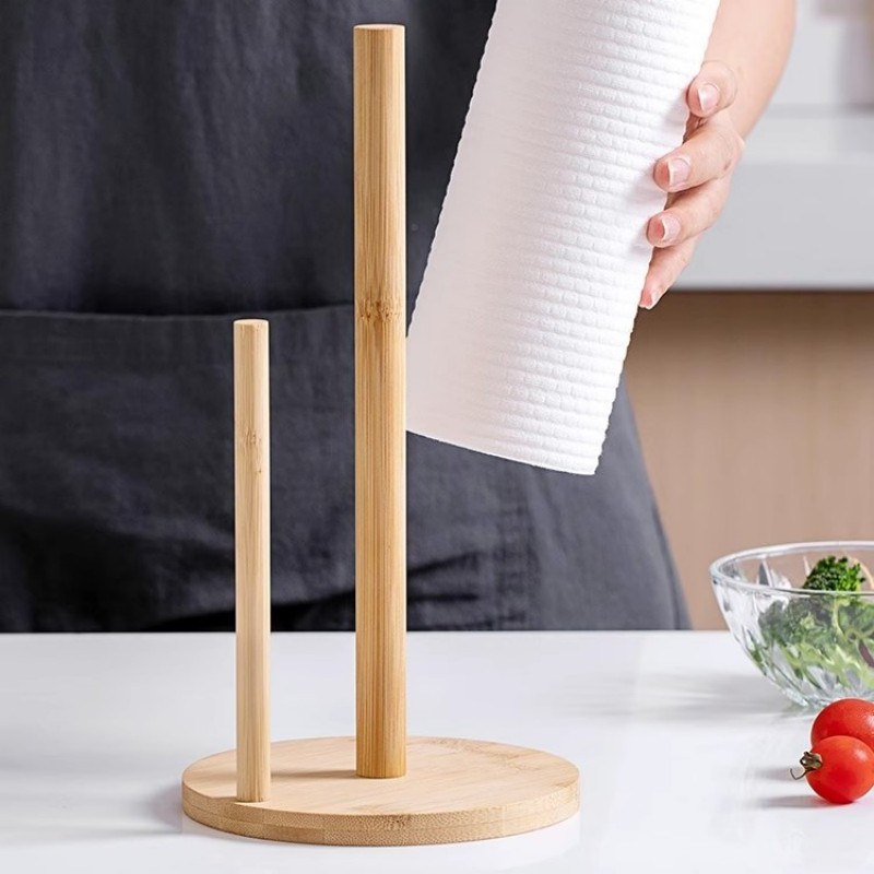 Soporte para toallas de cocina, toallitas perezosas de madera de acacia para el hogar, soporte de madera maciza, estante vertical de papel enrollado sin perforaciones creativo